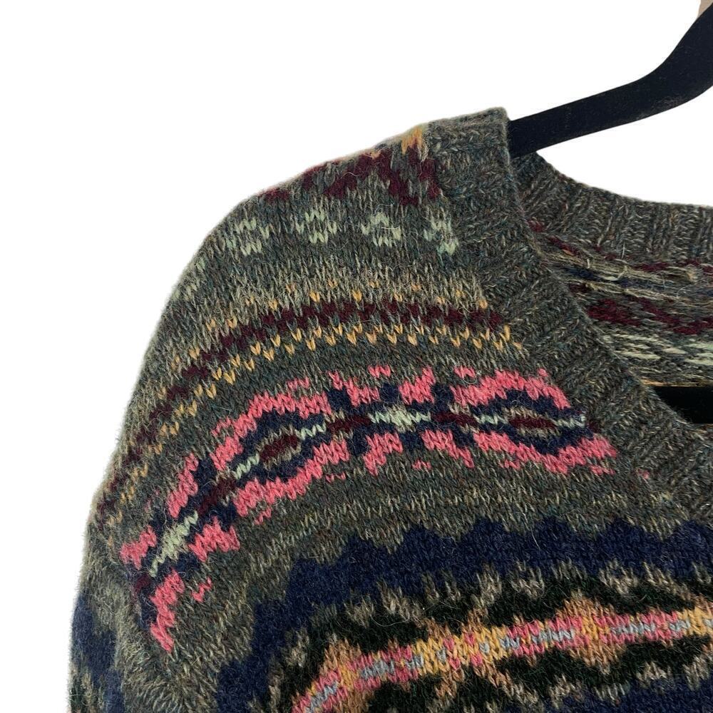 Polo Ralph Lauren Lambswool Alpaca Jacquard Fair Isle V Neck Sweater Green VTG L - Picture 5 of 9